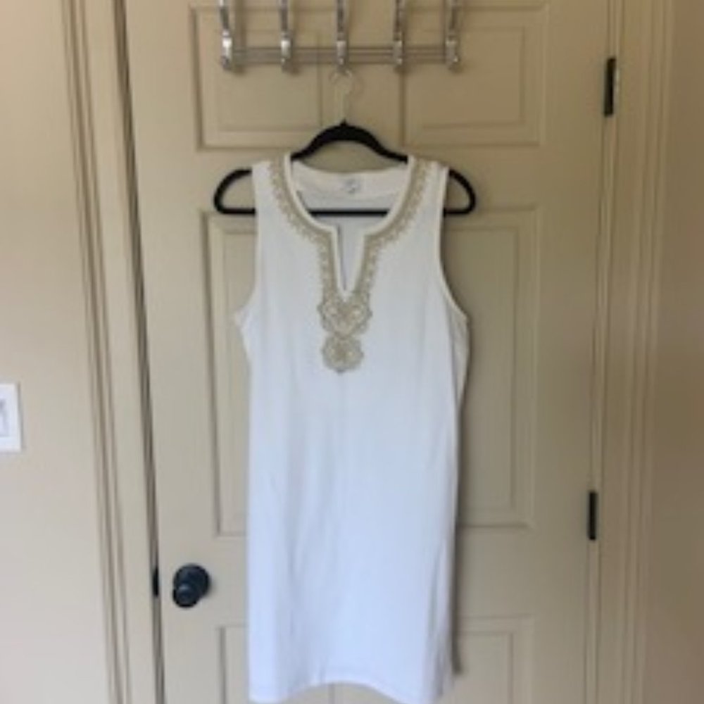 White dress with gold trim